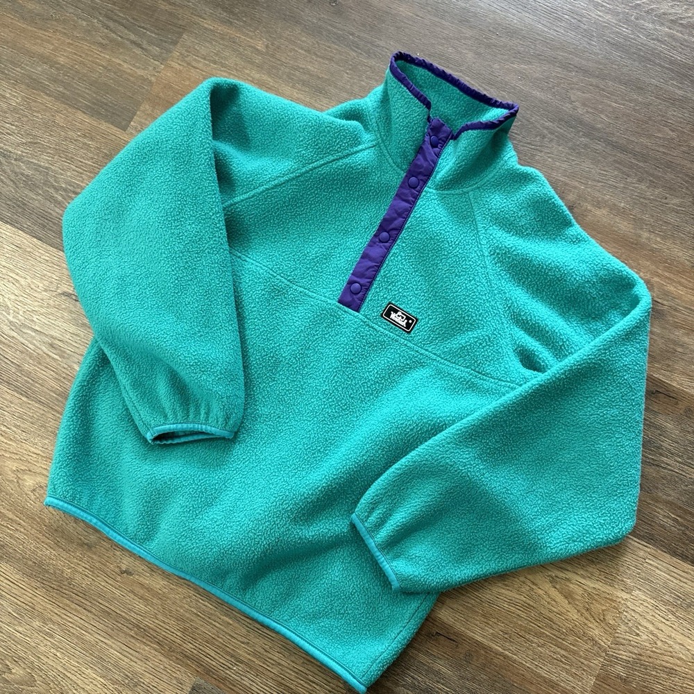 VTG Woolrich USA Teal Blue 1/4 Snap‎ Pullover Sz Small 17054